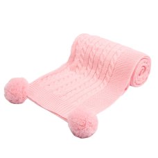 ABP12-P: Pink Cable Knit Wrap w/Pom Pom